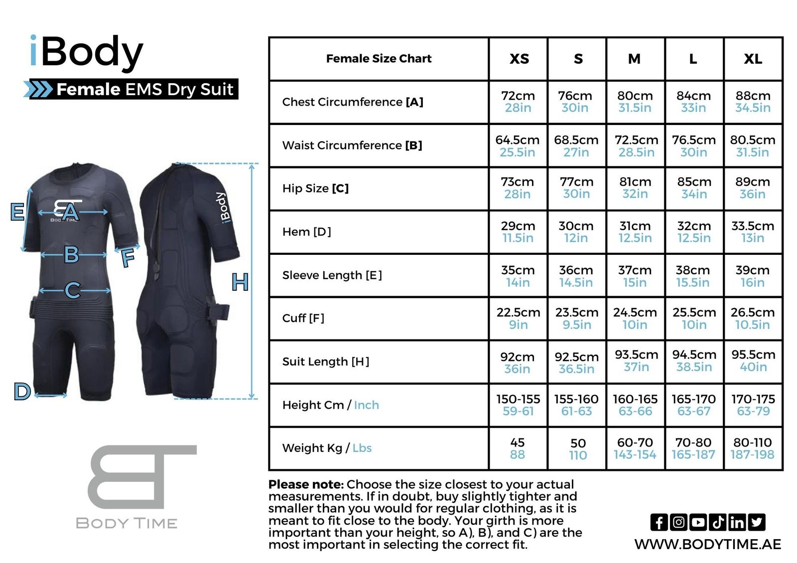 iBody Dry Suit Sizes Female 1